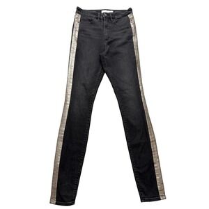 Athleta Sculptek Skinny Jeans Womens 4 Black Dark Wash Metallic Stripe Stretch
